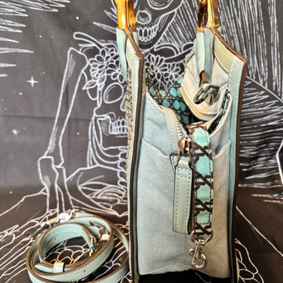 Eric Javits Blue Bamboo Handle Purse - Picture 2 of 5